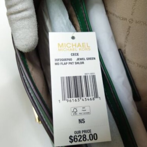 Michael Kors Cece Jewel Green Leather Studs Satchel Shoulder Bag - NWT $628 - Picture 5 of 8